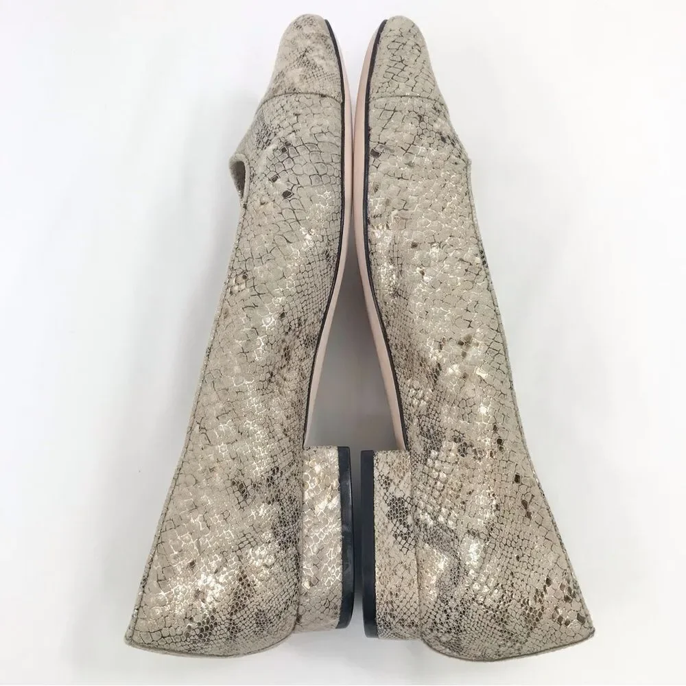 VANELi Tan Metallic Gold Snakeskin Leather Cap Toe Low Heel Classic Ballet Flats